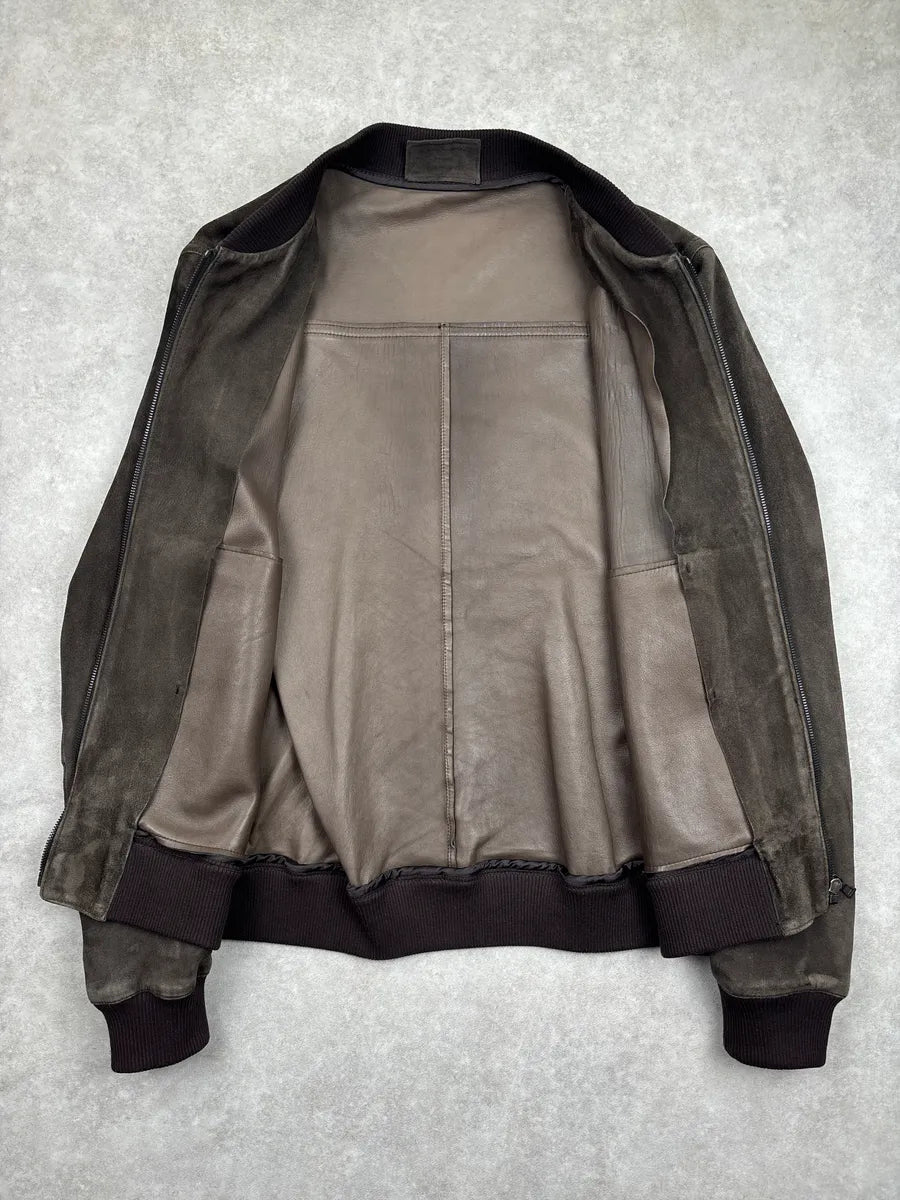 AW2006 Prada Taupe Brown Suede Zip-Up Bomber Jacket HRmZKYrK 3