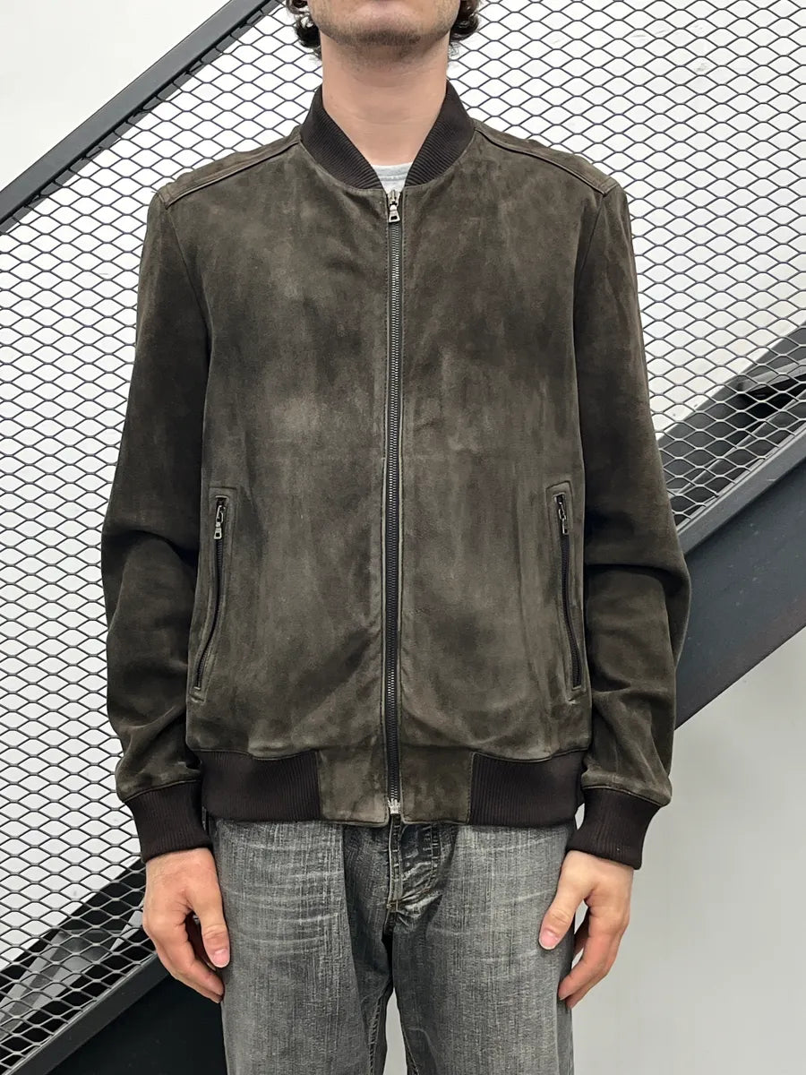 AW2006 Prada Taupe Brown Suede Zip-Up Bomber Jacket HRmZKYrK 1