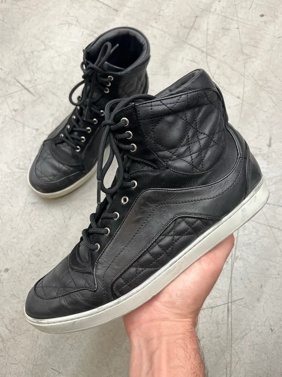 2000s Dior Black Leather Quilted High Sneakers HSUJDDwt 0