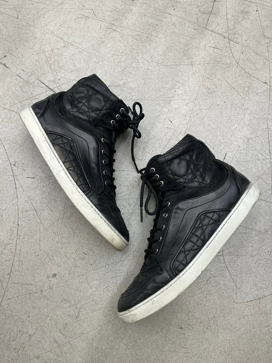 2000s Dior Black Leather Quilted High Sneakers HSUJDDwt 1