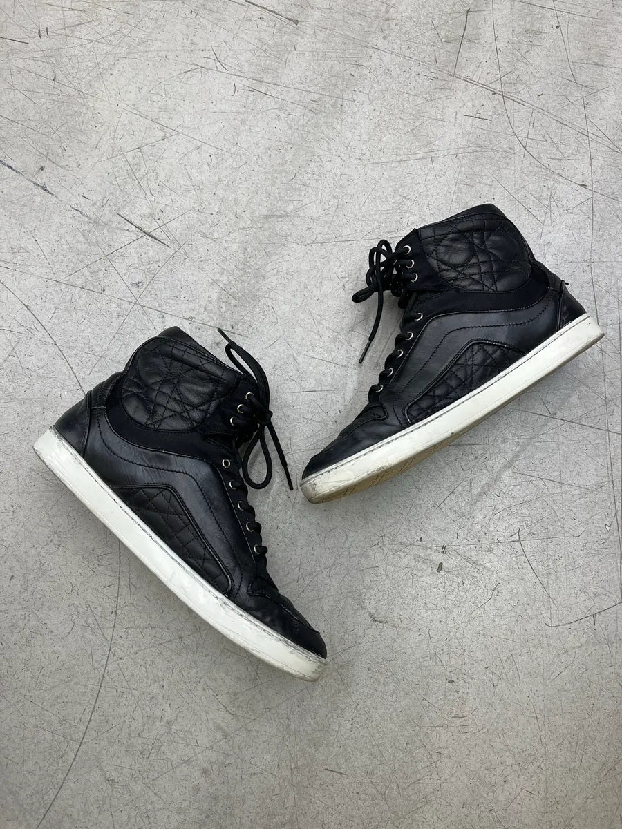 2000s Dior Black Leather Quilted High Sneakers HSUJDDwt 2