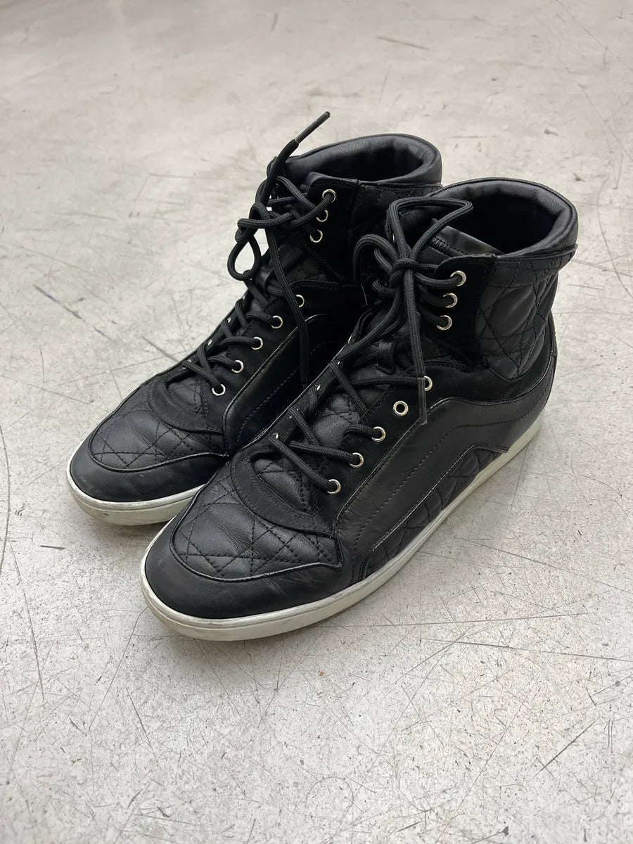 2000s Dior Black Leather Quilted High Sneakers HSUJDDwt 3