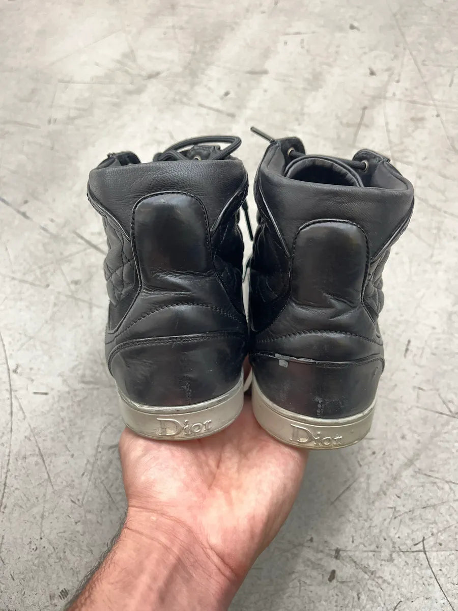 2000s Dior Black Leather Quilted High Sneakers HSUJDDwt 5