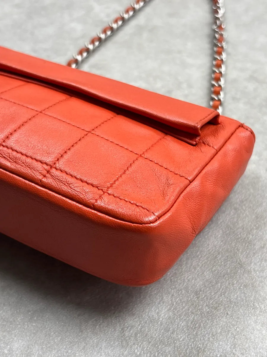 SS2004 Chanel Orange Leather Quilted Chain Flap Crossbody Bag HSWkBLaI 12