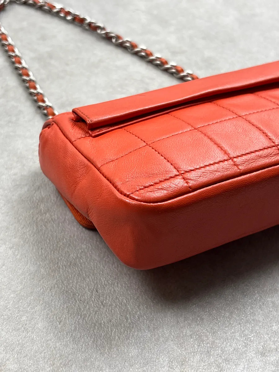 SS2004 Chanel Orange Leather Quilted Chain Flap Crossbody Bag HSWkBLaI 13