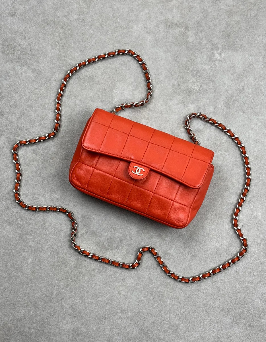 SS2004 Chanel Orange Leather Quilted Chain Flap Crossbody Bag HSWkBLaI 7