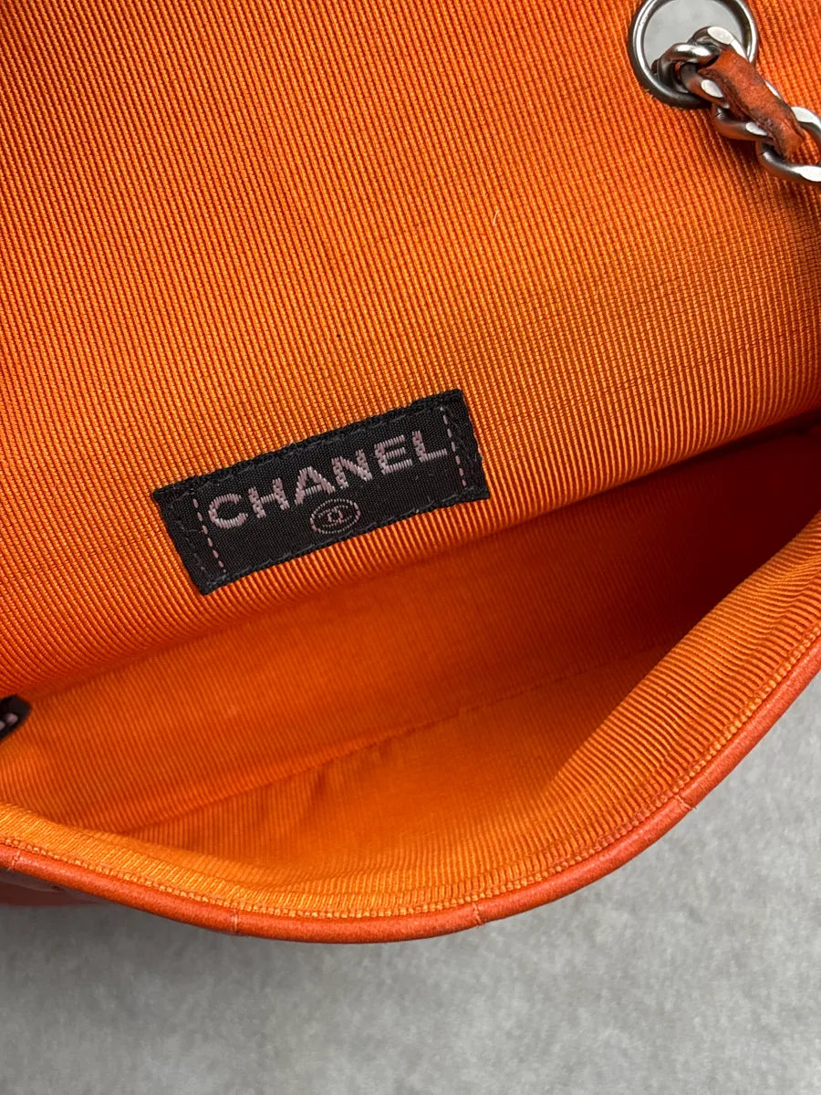 SS2004 Chanel Orange Leather Quilted Chain Flap Crossbody Bag HSWkBLaI 14