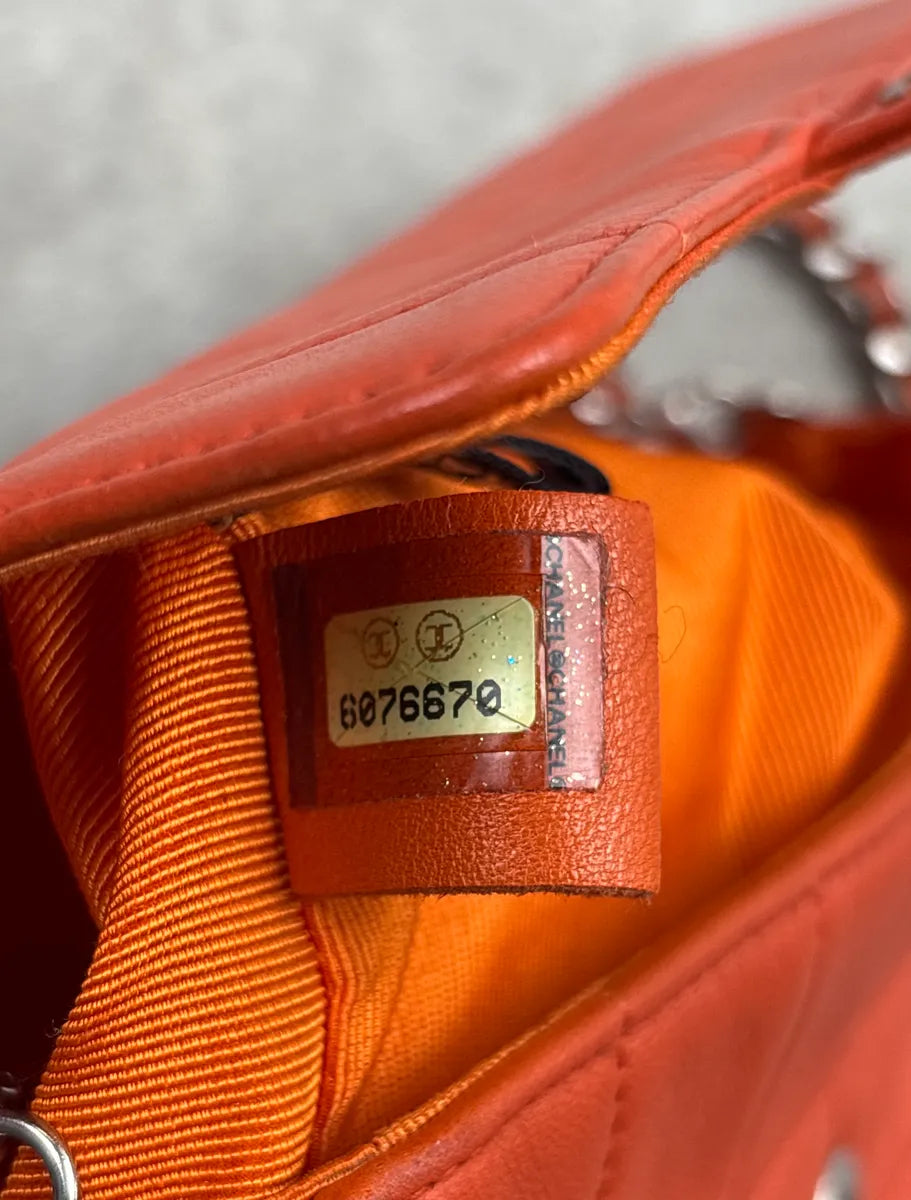 SS2004 Chanel Orange Leather Quilted Chain Flap Crossbody Bag HSWkBLaI 16