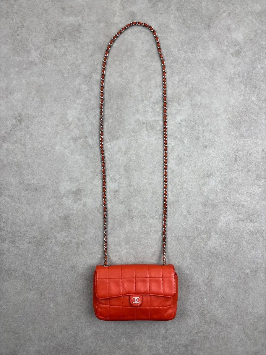 SS2004 Chanel Orange Leather Quilted Chain Flap Crossbody Bag HSWkBLaI 0