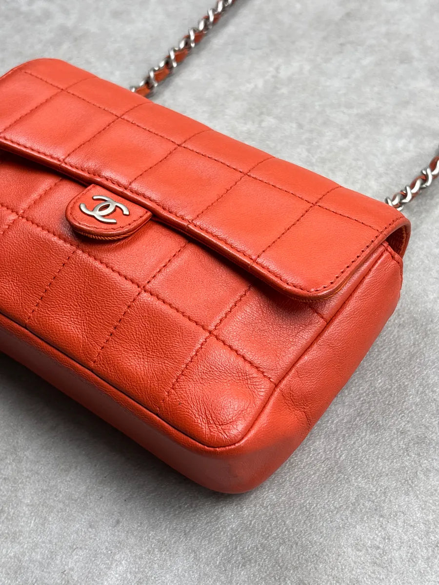 SS2004 Chanel Orange Leather Quilted Chain Flap Crossbody Bag HSWkBLaI 9