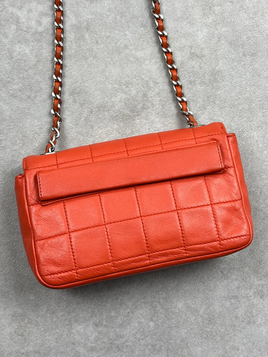 SS2004 Chanel Orange Leather Quilted Chain Flap Crossbody Bag HSWkBLaI 6