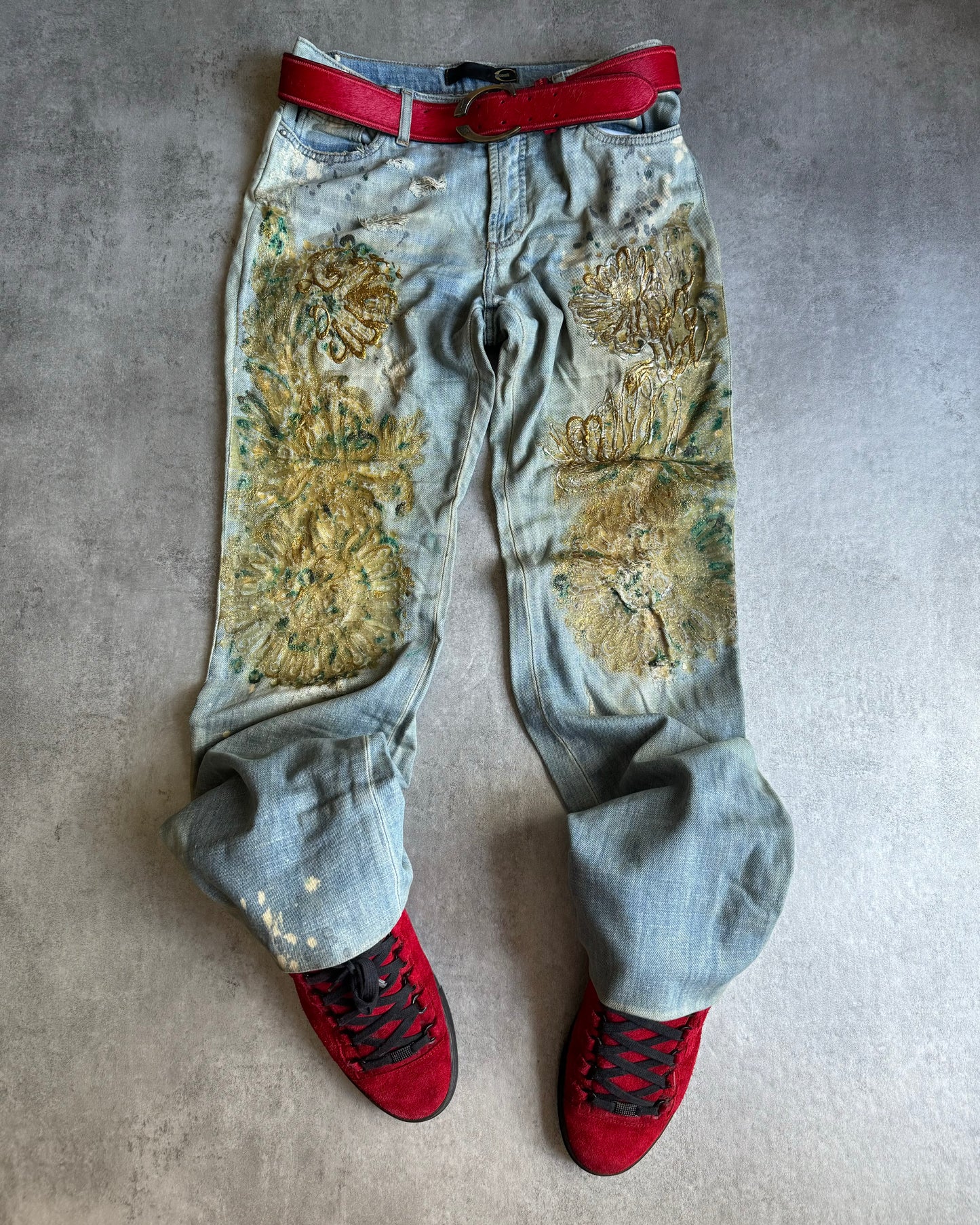 SS2006 Cavalli Painted Distressed Relaxed Royal Denim Jeans (S) - 3