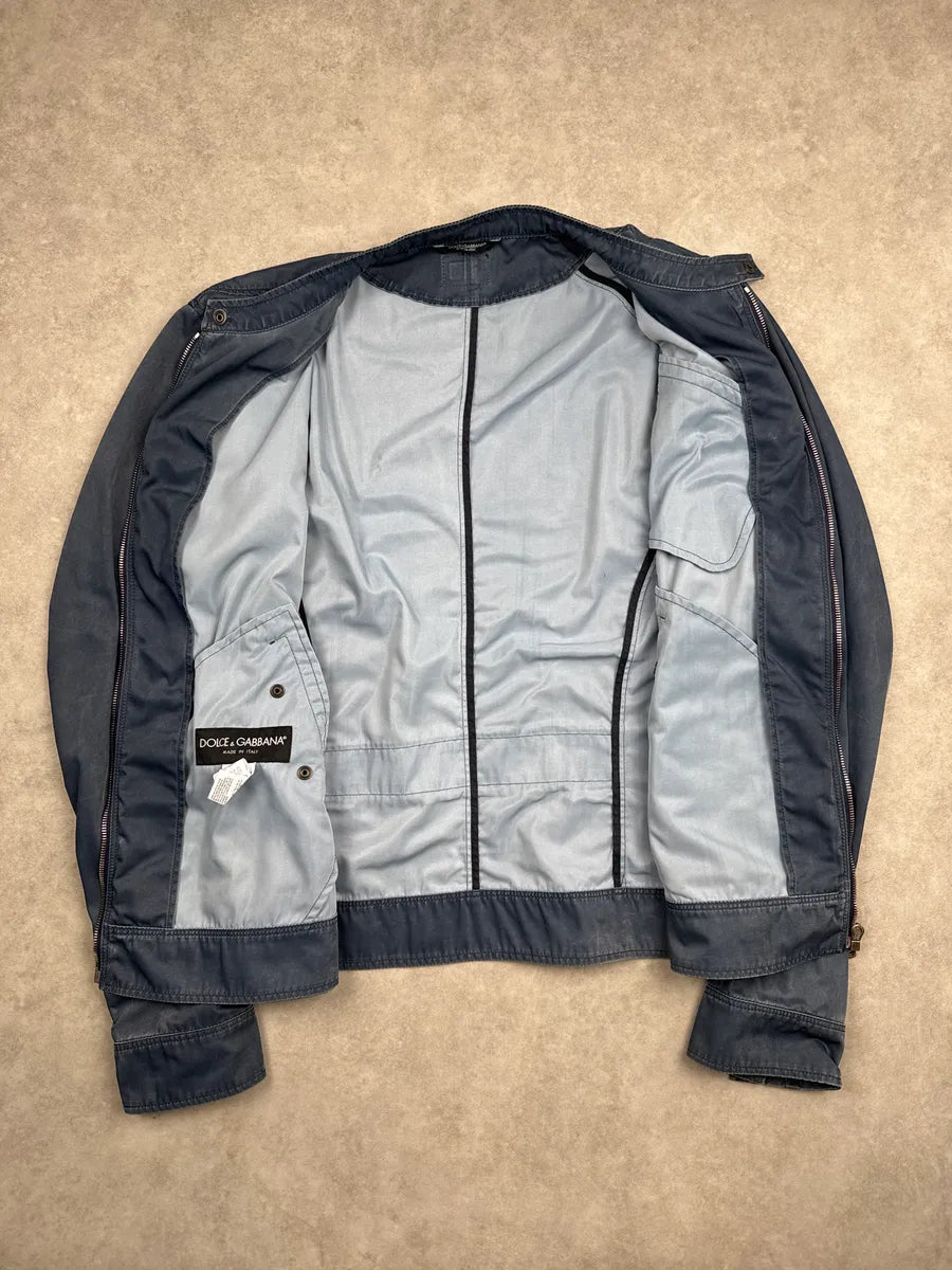 SS2013 Dolce & Gabbana Faded Navy Nylon Zip Moto Light Jacket HeQtRUnG 11