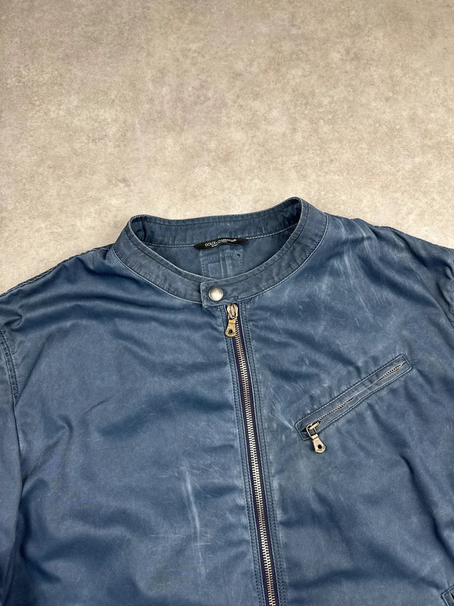 SS2013 Dolce & Gabbana Faded Navy Nylon Zip Moto Light Jacket HeQtRUnG 6