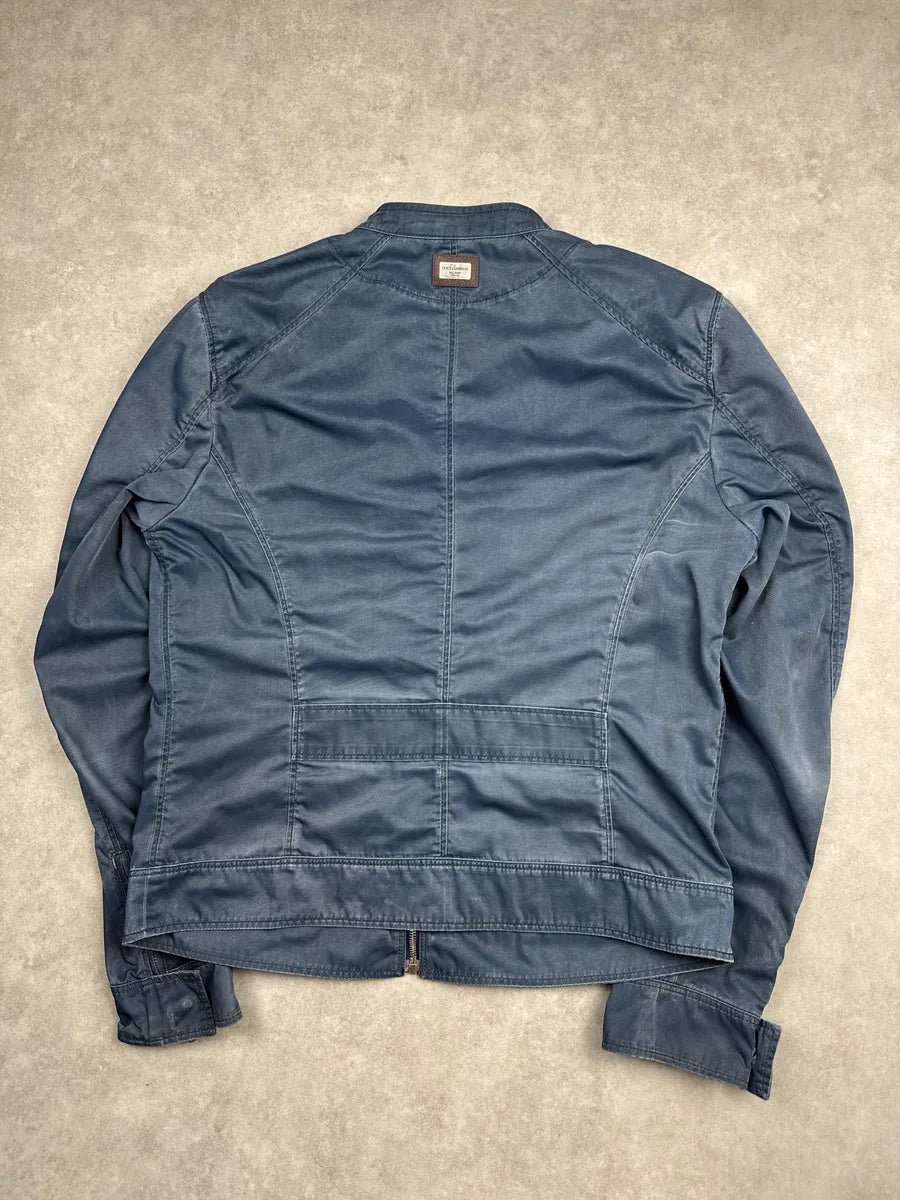 SS2013 Dolce & Gabbana Faded Navy Nylon Zip Moto Light Jacket HeQtRUnG 4