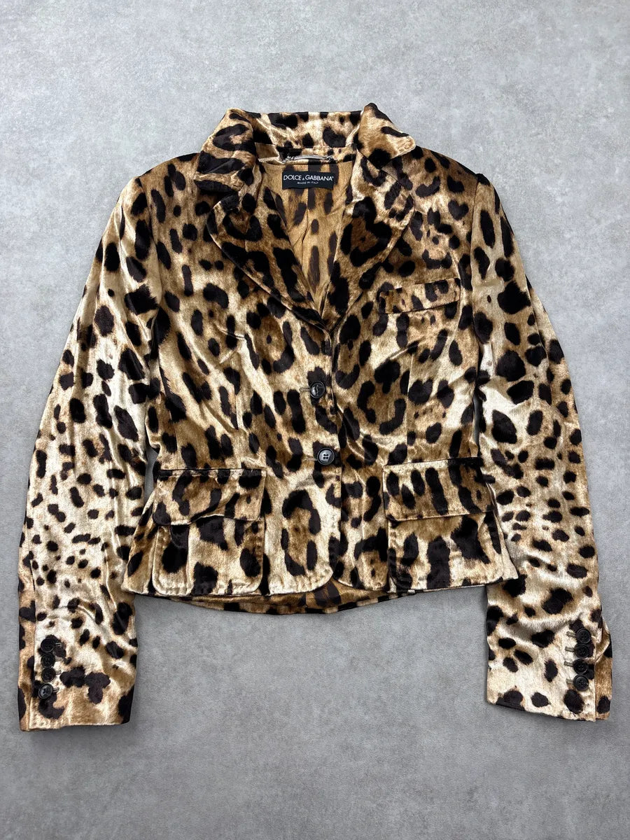 2000s Dolce & Gabbana Leopard Silk Cropped Classy Blazer Jacket HgzZKWqZ 0