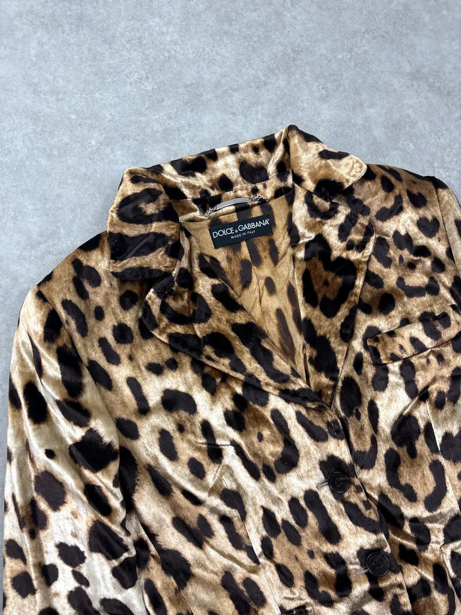 2000s Dolce & Gabbana Leopard Silk Cropped Classy Blazer Jacket HgzZKWqZ 4