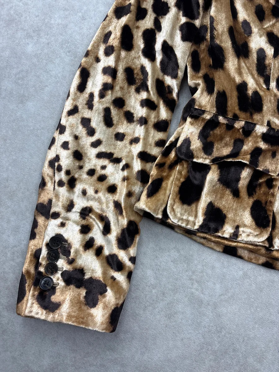 2000s Dolce & Gabbana Leopard Silk Cropped Classy Blazer Jacket HgzZKWqZ 7