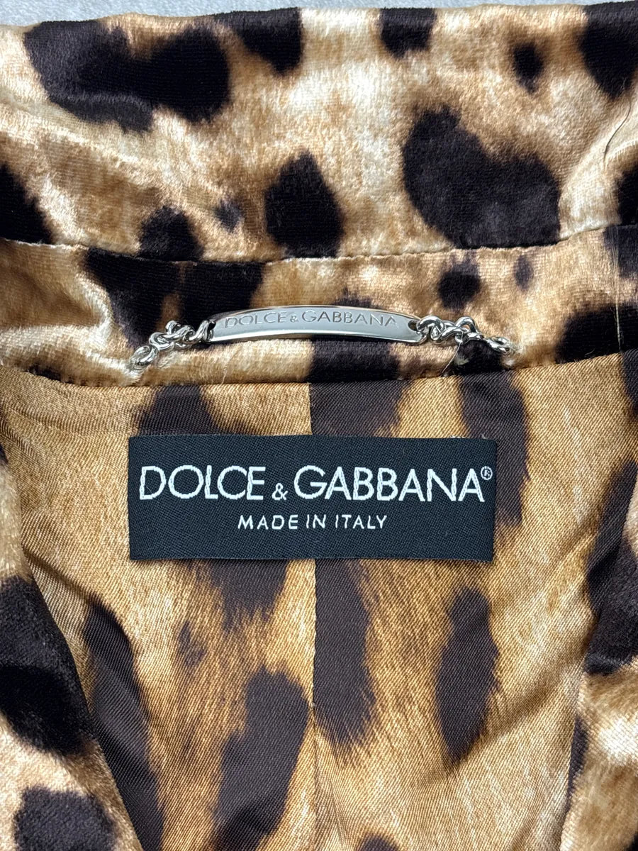 2000s Dolce & Gabbana Leopard Silk Cropped Classy Blazer Jacket HgzZKWqZ 10