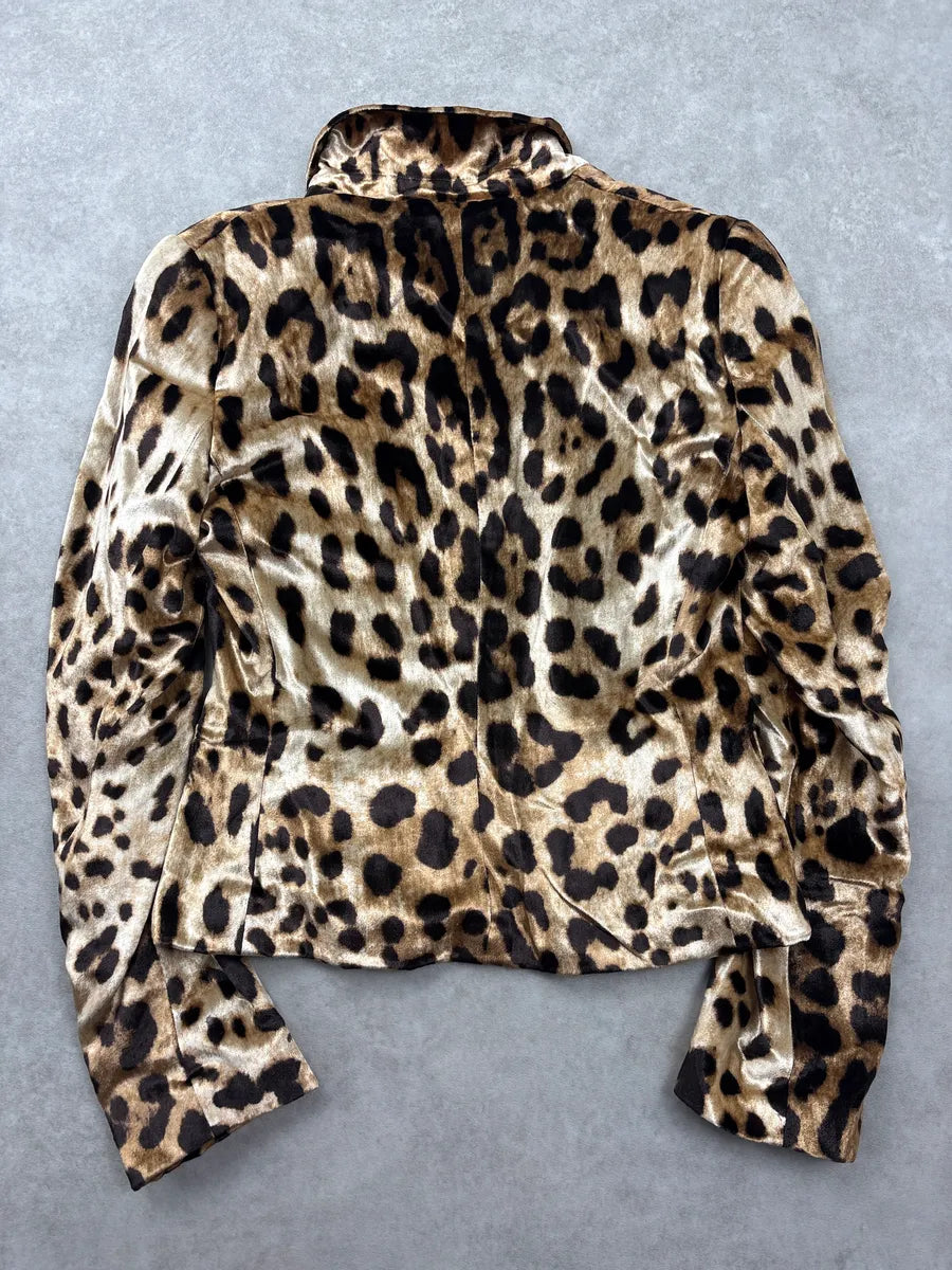 2000s Dolce & Gabbana Leopard Silk Cropped Classy Blazer Jacket HgzZKWqZ 5