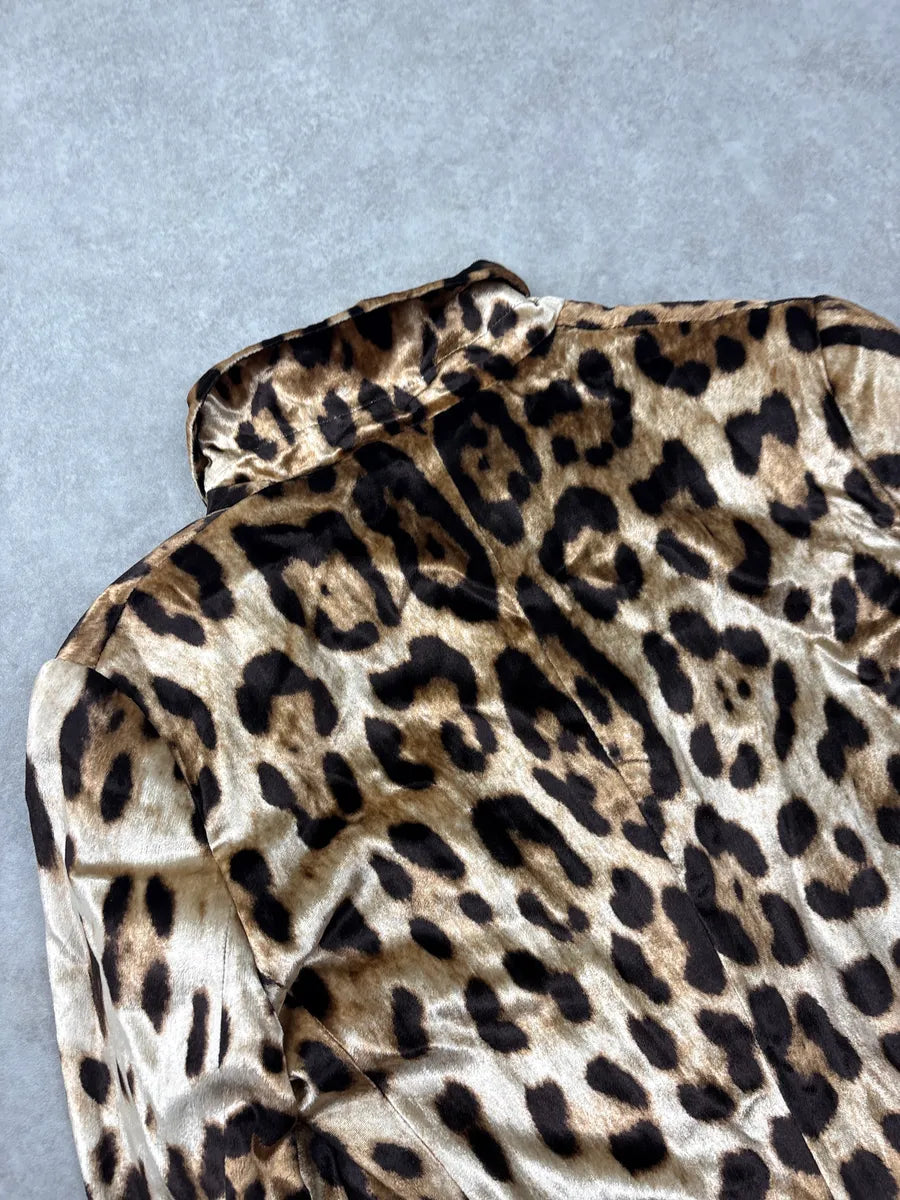 2000s Dolce & Gabbana Leopard Silk Cropped Classy Blazer Jacket HgzZKWqZ 8