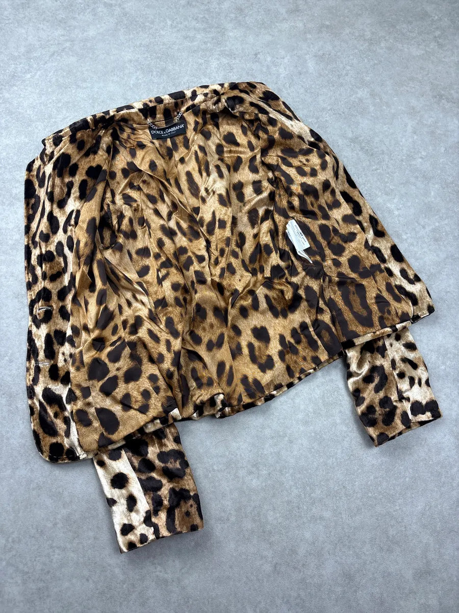 2000s Dolce & Gabbana Leopard Silk Cropped Classy Blazer Jacket HgzZKWqZ 6