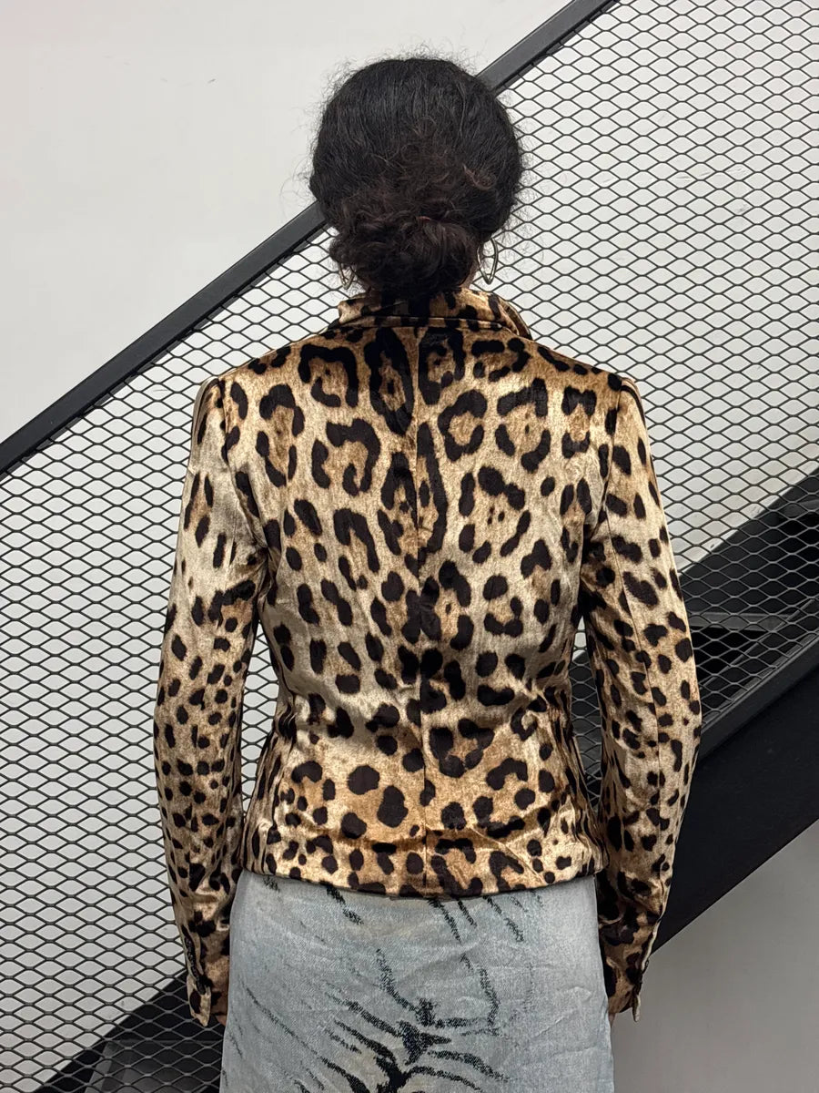 2000s Dolce & Gabbana Leopard Silk Cropped Classy Blazer Jacket HgzZKWqZ 2