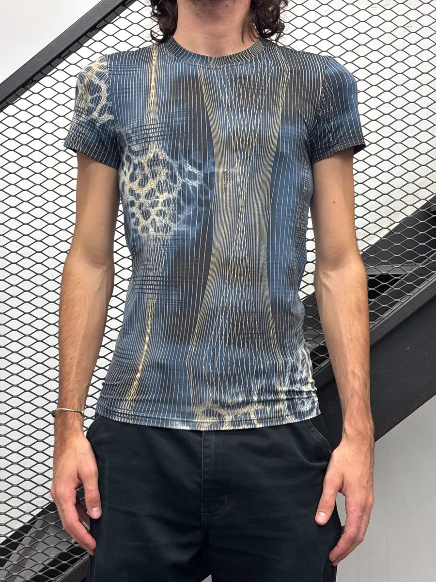 2000s Roberto Cavalli Underwear Blue Abstract Stripes Leopard T-Shirt HiTtOZpb 1