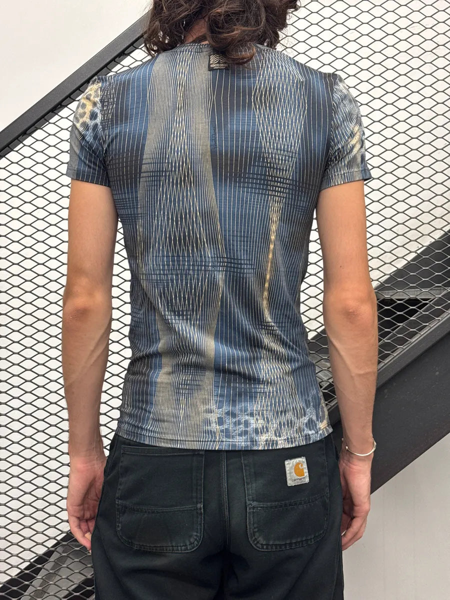 2000s Roberto Cavalli Underwear Blue Abstract Stripes Leopard T-Shirt HiTtOZpb 2