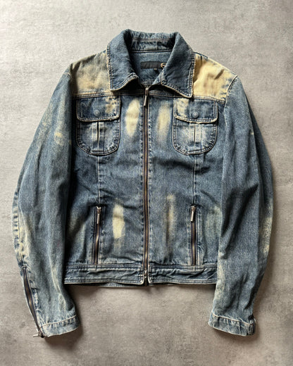 2000s Cavalli Fighter Denim Faded Jacket (L) - 1