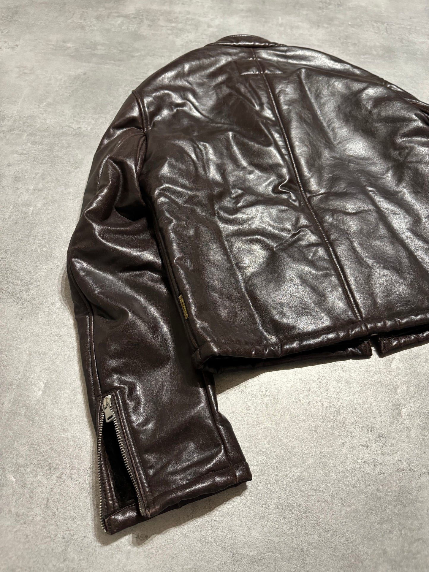 2000s Armani Brut Brown Robust Biker Leather Jacket (M) - 7