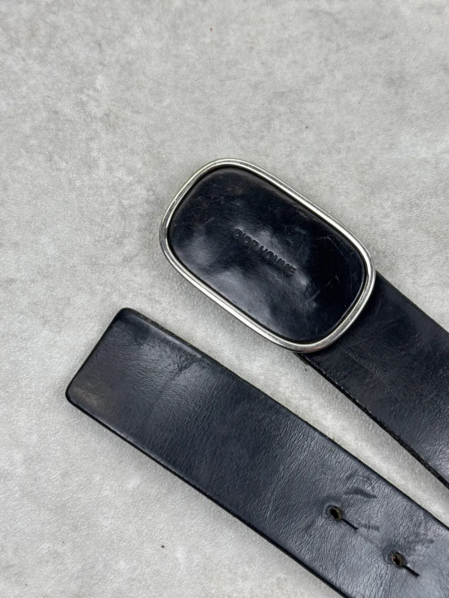 2000s Dior Homme Black Leather Oval Buckle Belt HjPlxKfO 4