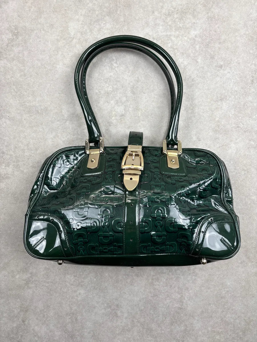 Gucci Dark Green Patent Embossed Logo Handle Bag HlSnEoBq 0