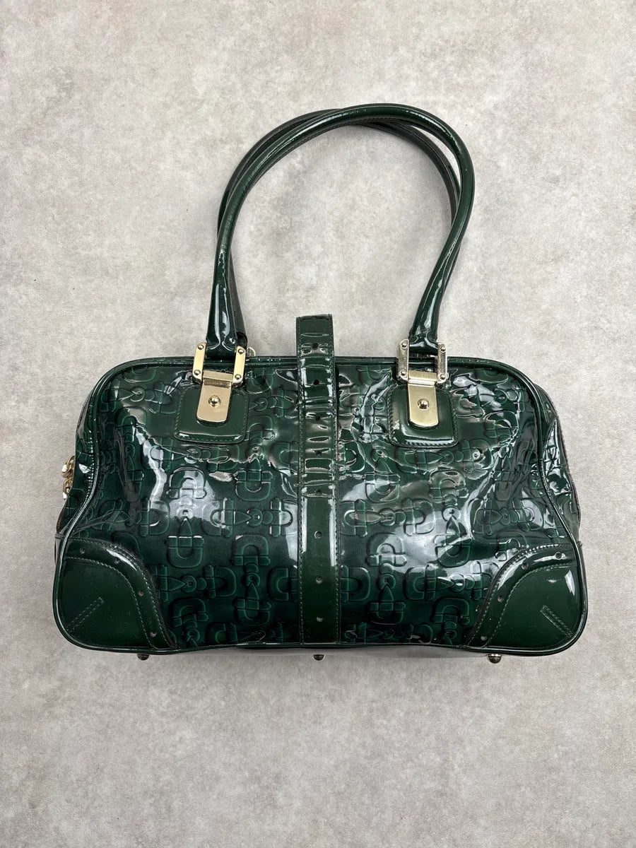 Gucci Dark Green Patent Embossed Logo Handle Bag HlSnEoBq 3