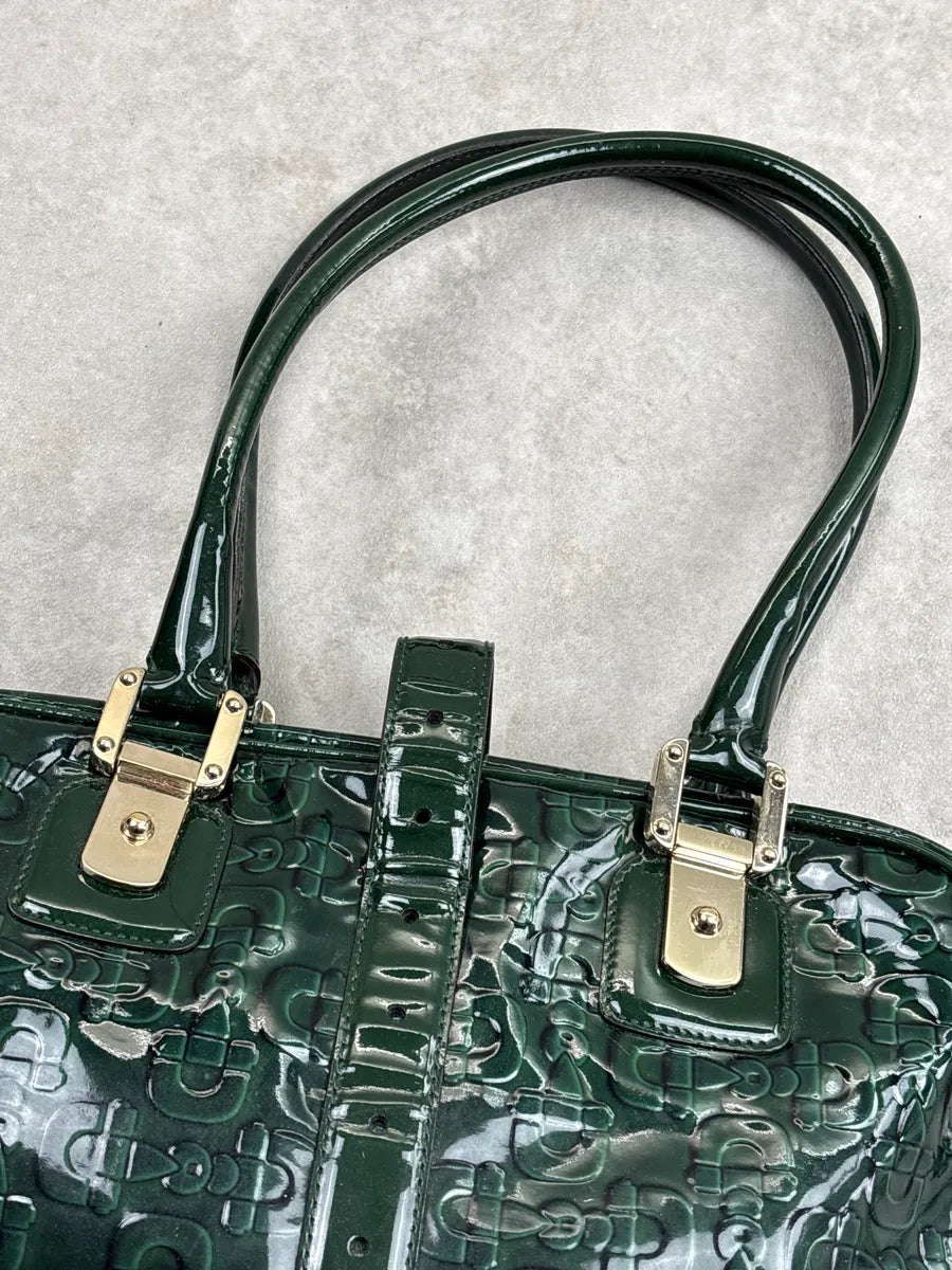 Gucci Dark Green Patent Embossed Logo Handle Bag HlSnEoBq 14