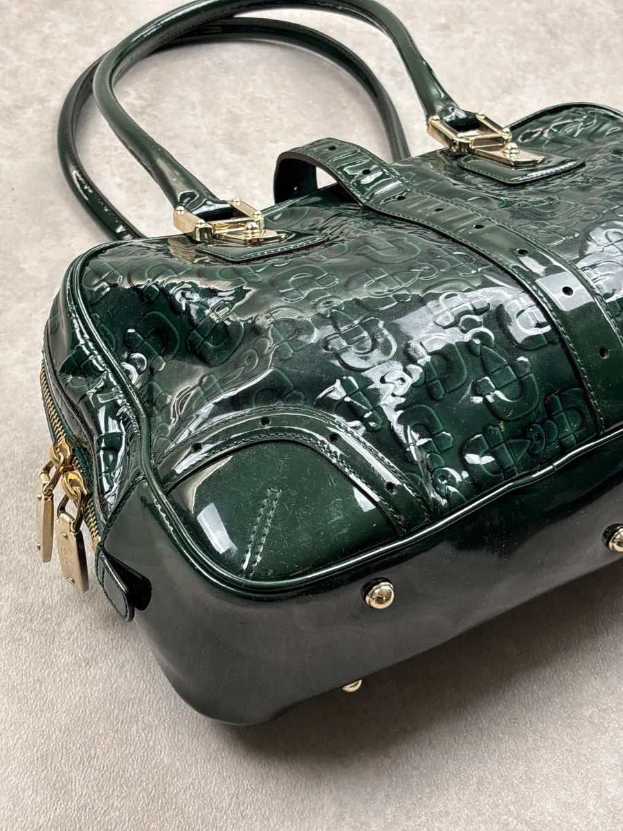 Gucci Dark Green Patent Embossed Logo Handle Bag HlSnEoBq 5