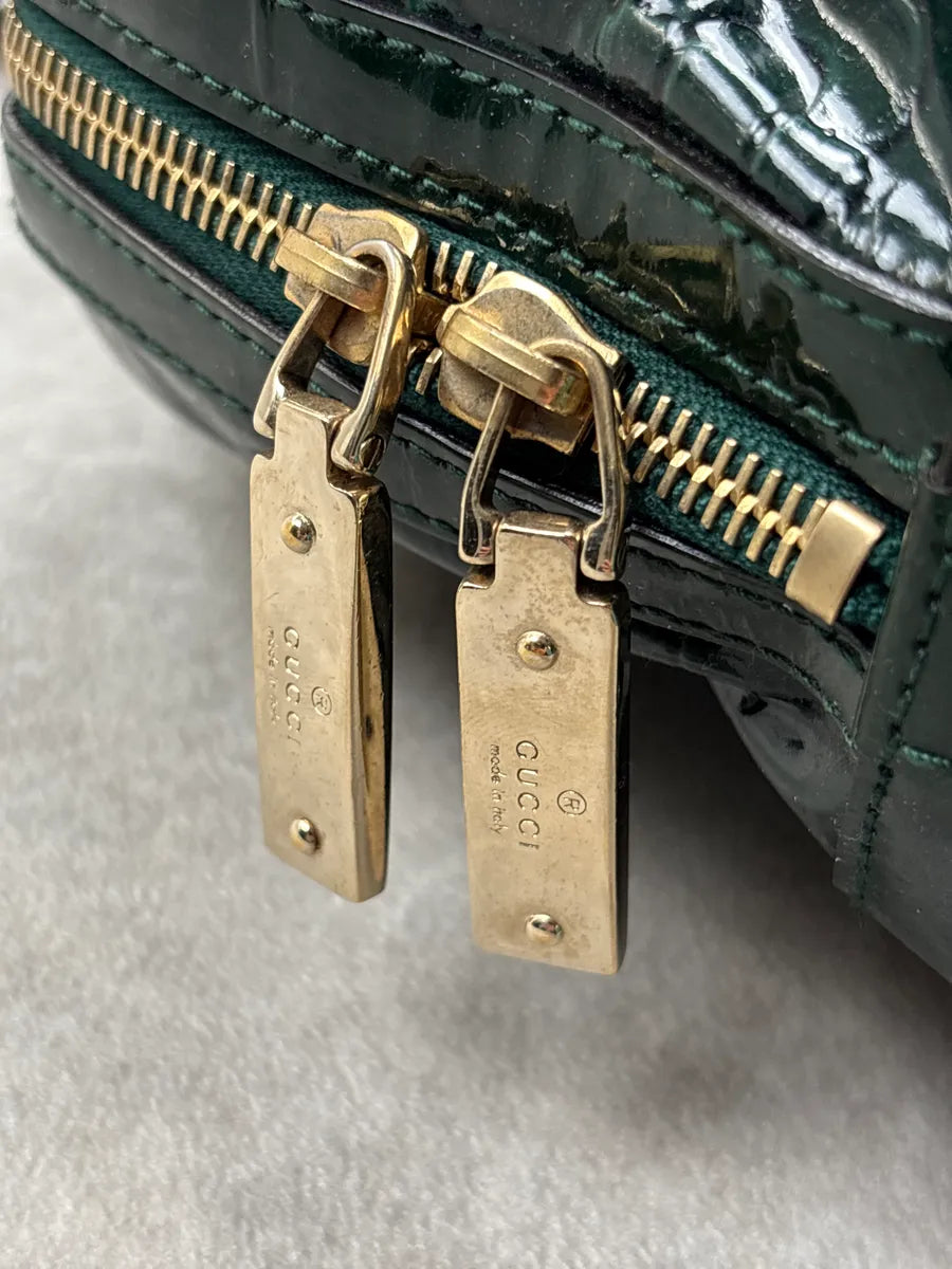 Gucci Dark Green Patent Embossed Logo Handle Bag HlSnEoBq 15