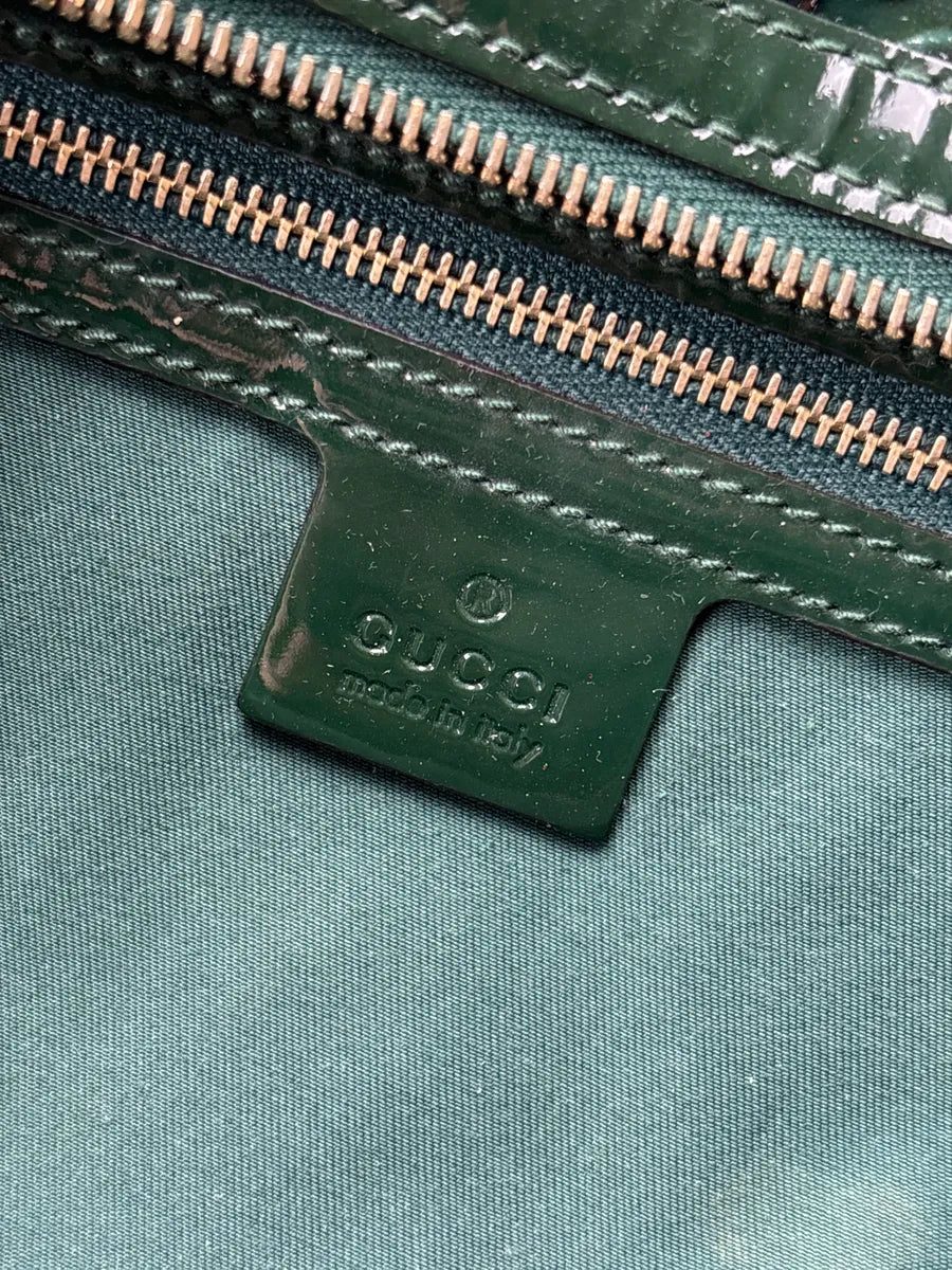 Gucci Dark Green Patent Embossed Logo Handle Bag HlSnEoBq 17