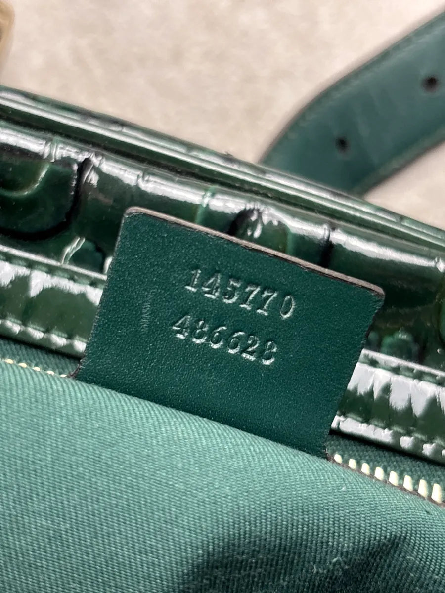 Gucci Dark Green Patent Embossed Logo Handle Bag HlSnEoBq 18