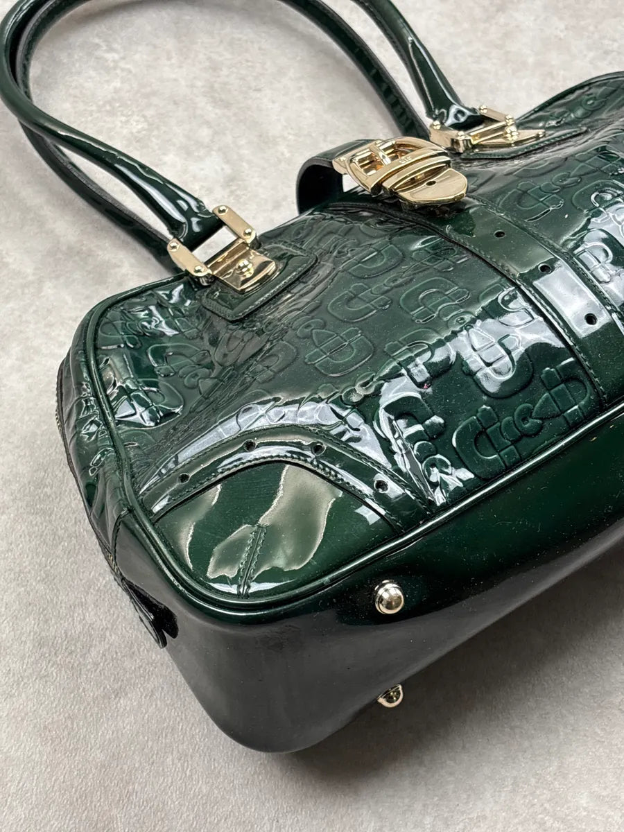Gucci Dark Green Patent Embossed Logo Handle Bag HlSnEoBq 8