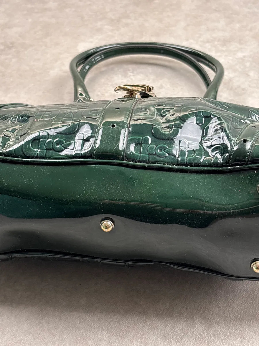 Gucci Dark Green Patent Embossed Logo Handle Bag HlSnEoBq 11