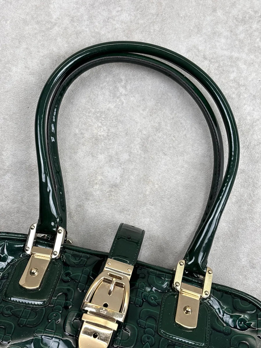 Gucci Dark Green Patent Embossed Logo Handle Bag HlSnEoBq 12