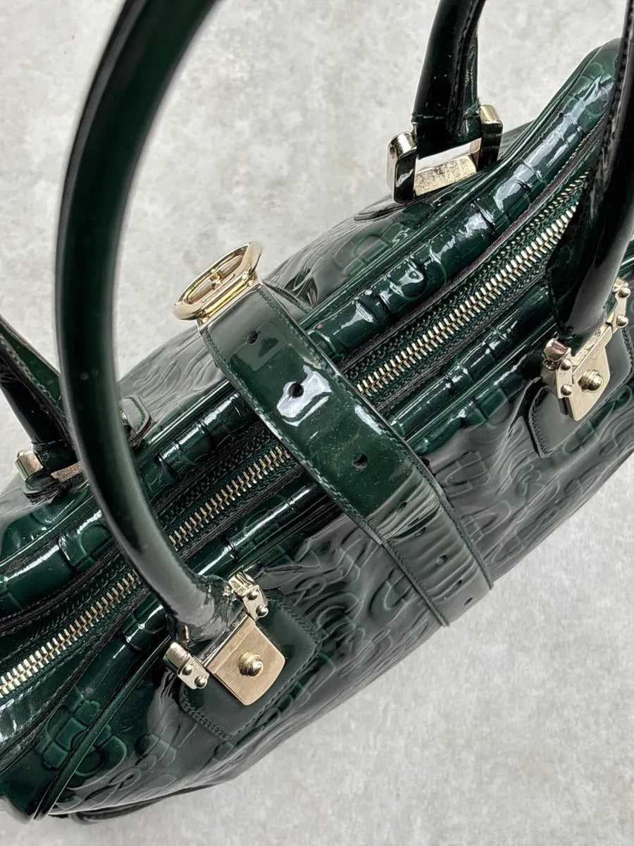 Gucci Dark Green Patent Embossed Logo Handle Bag HlSnEoBq 13