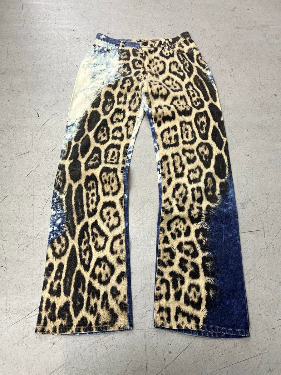 2000s Roberto Cavalli Leopard Bleached Blue & Beige Pants HloOxGPZ 4