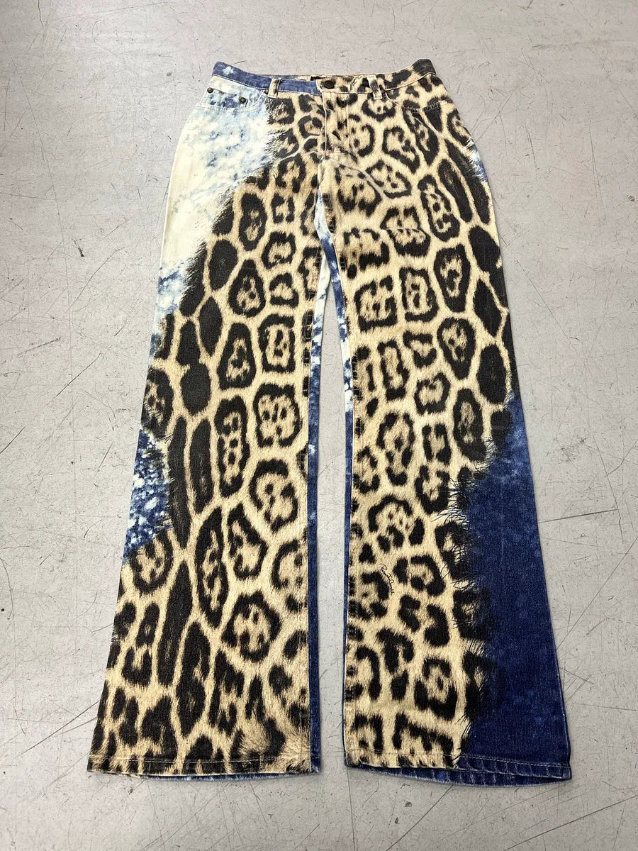 2000s Roberto Cavalli Leopard Bleached Blue & Beige Pants HloOxGPZ 0