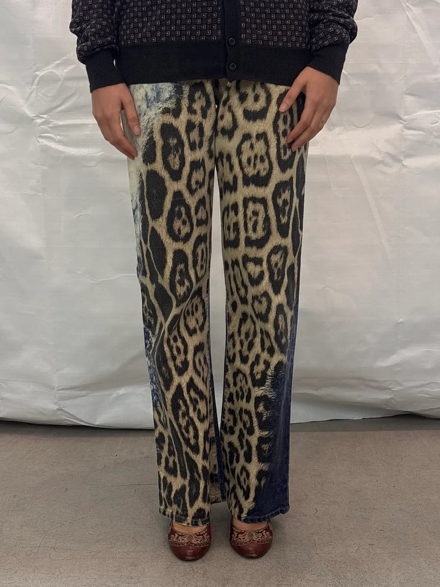 2000s Roberto Cavalli Leopard Bleached Blue & Beige Pants HloOxGPZ 1
