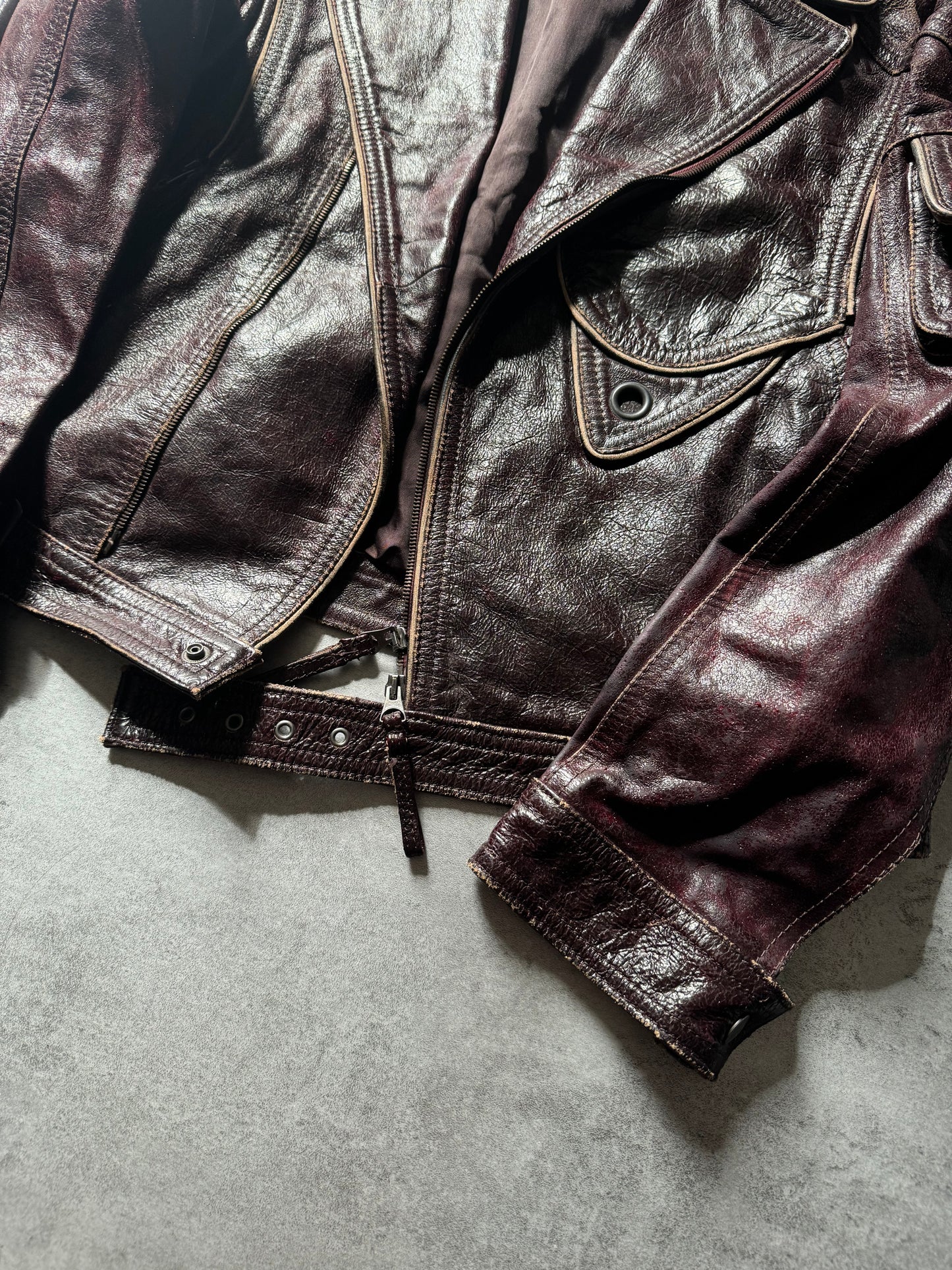 1990s Armani Dark Purple Biker Leather Jacket (L) - 9