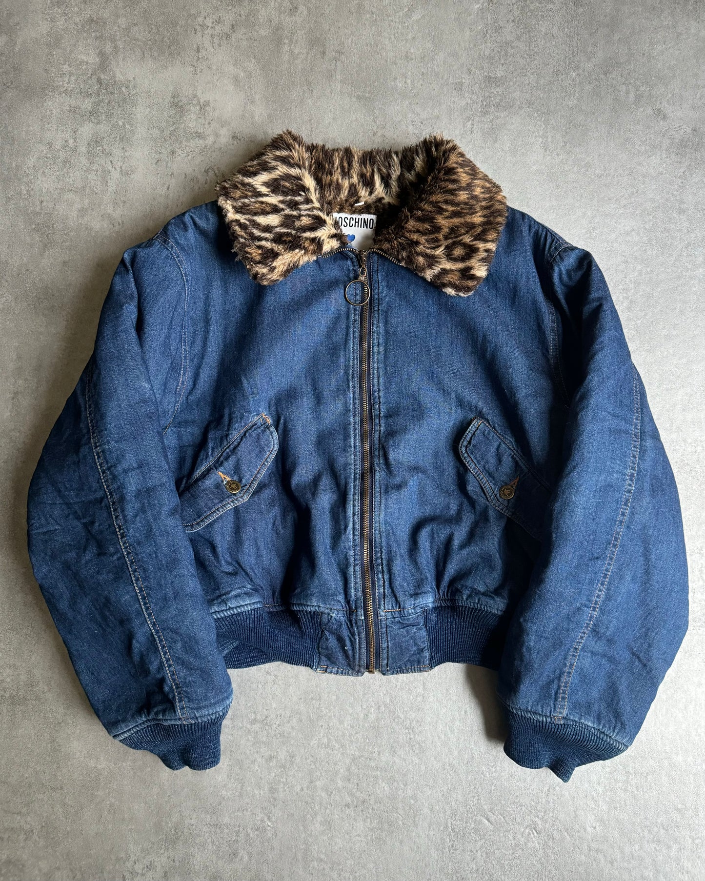 1990s Moschino Leopard Fur Denim Relaxed Bomber Jacket (S) - 1