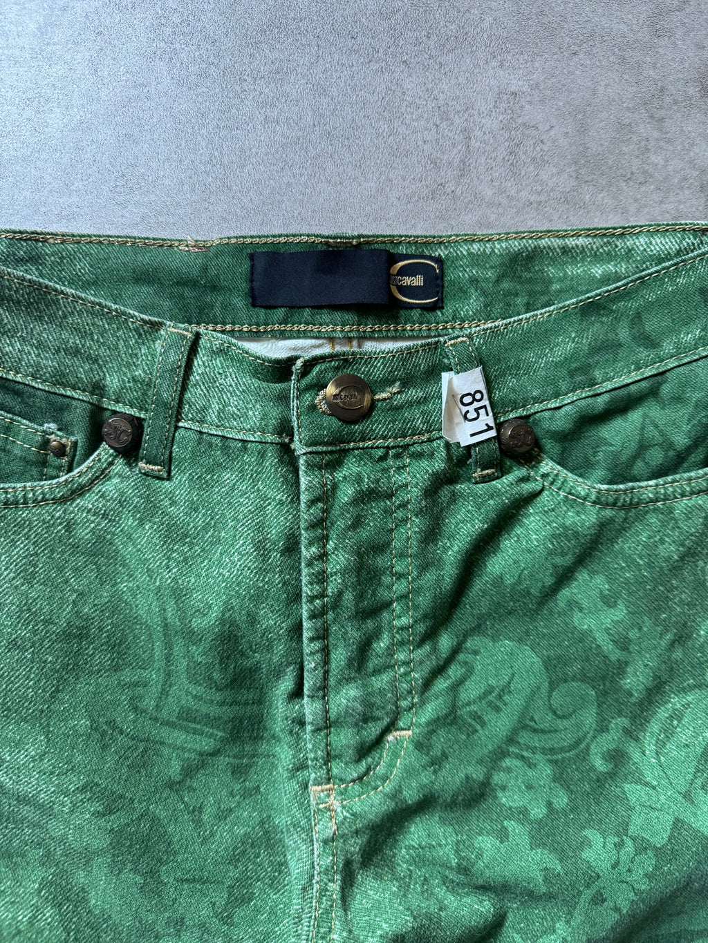 2000s Cavalli Forst Green Local Arabic Prints Pants (XS) - 6
