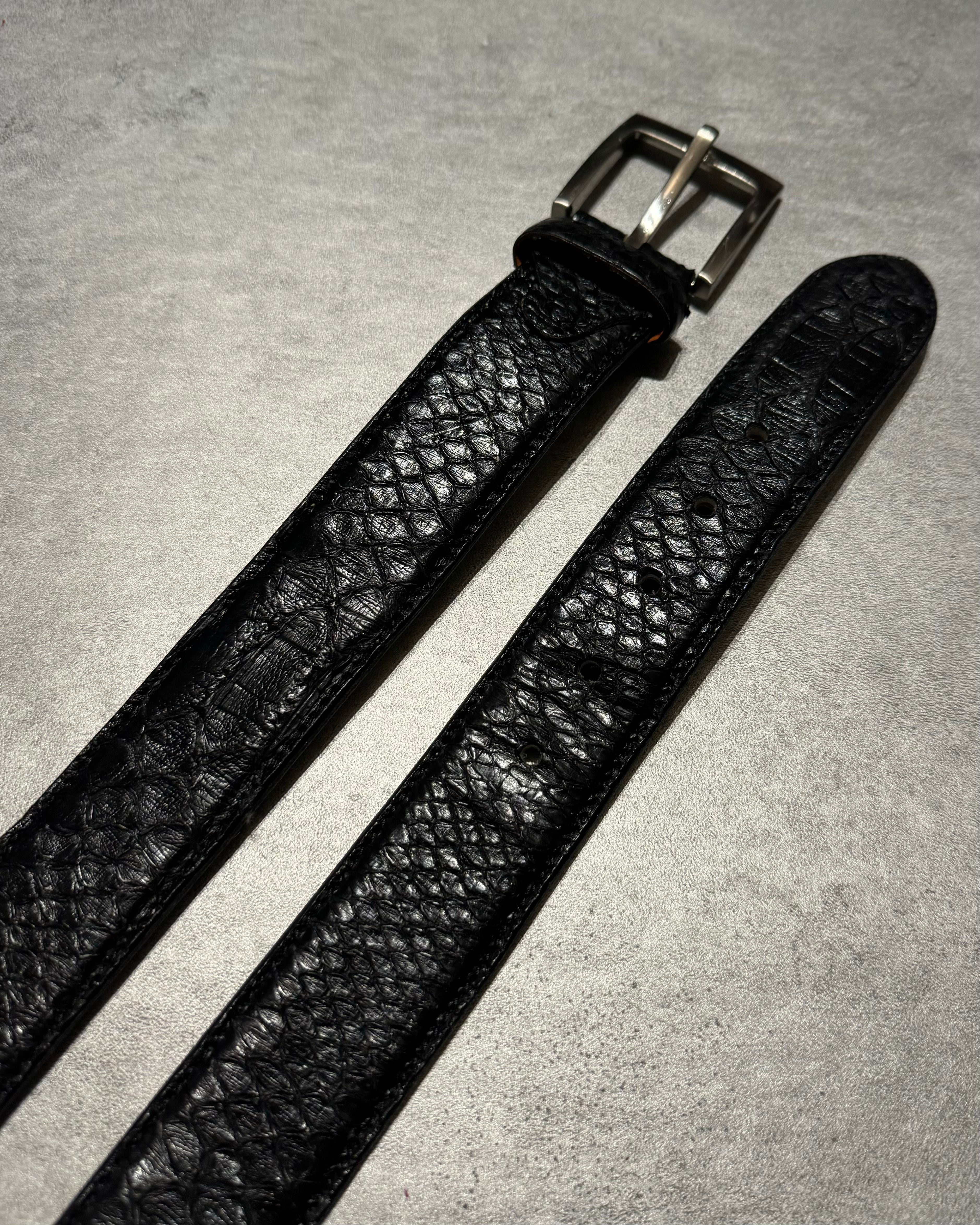 Artisanal Italian Python Leather Black Dark Belt (OS) - 1